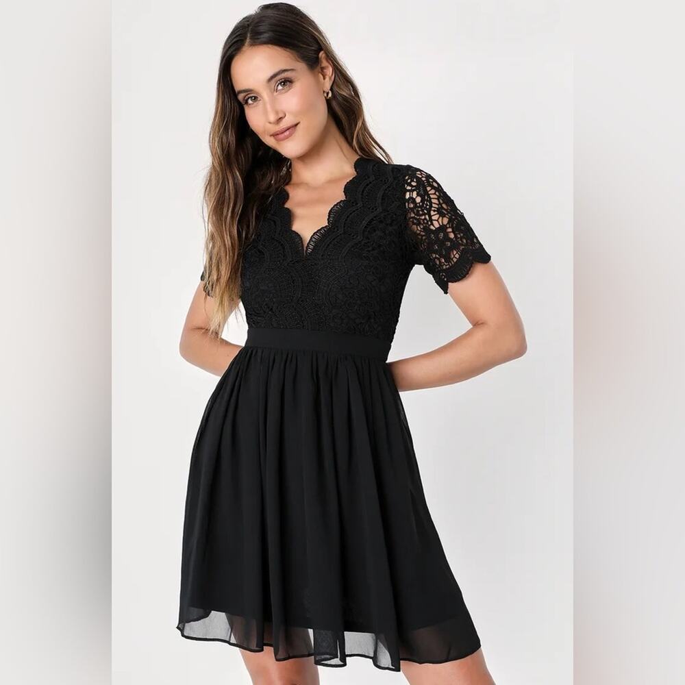 Lulu's Angel In Disguise Lace Cocktail Dress Black Size M 24945‎ Skater